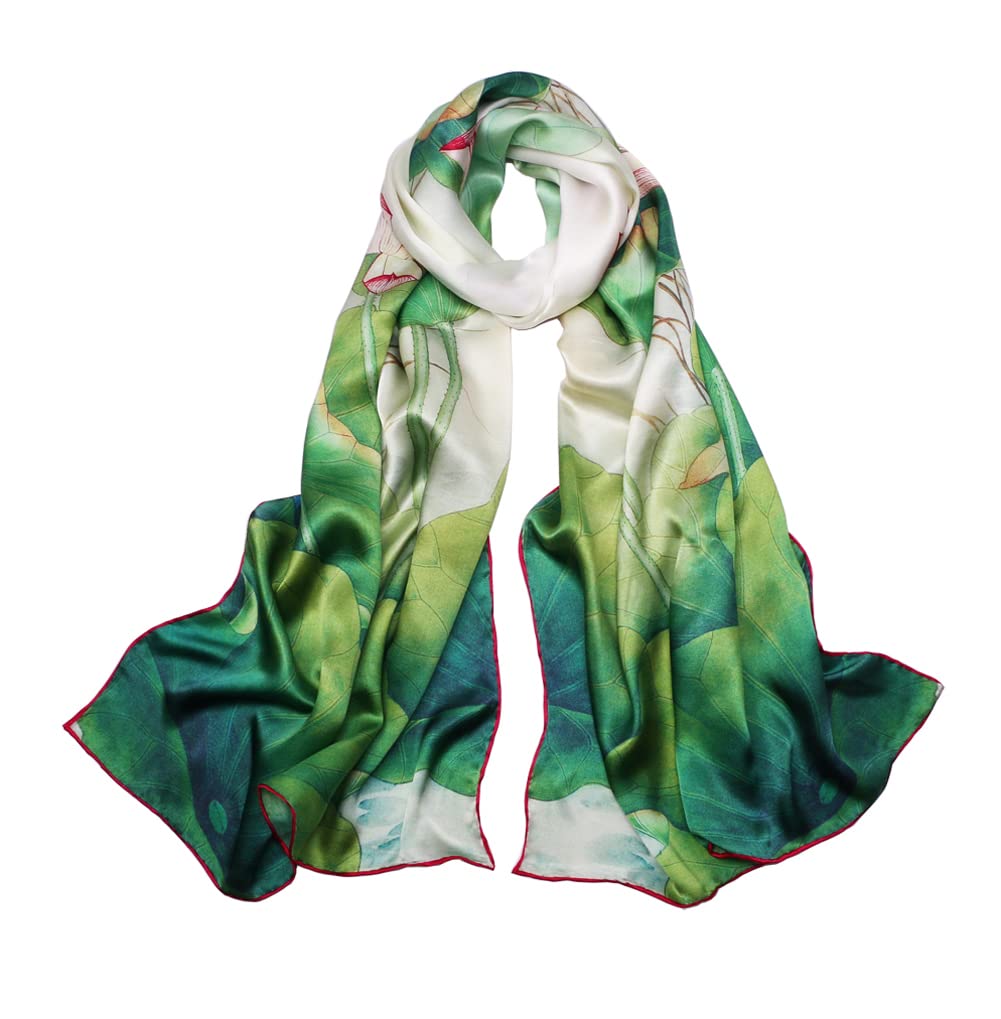 Smi&LoveWomen's 100% Mulberry Silk Scarf Floral Print Satin Long Scarf Wrap Shawl