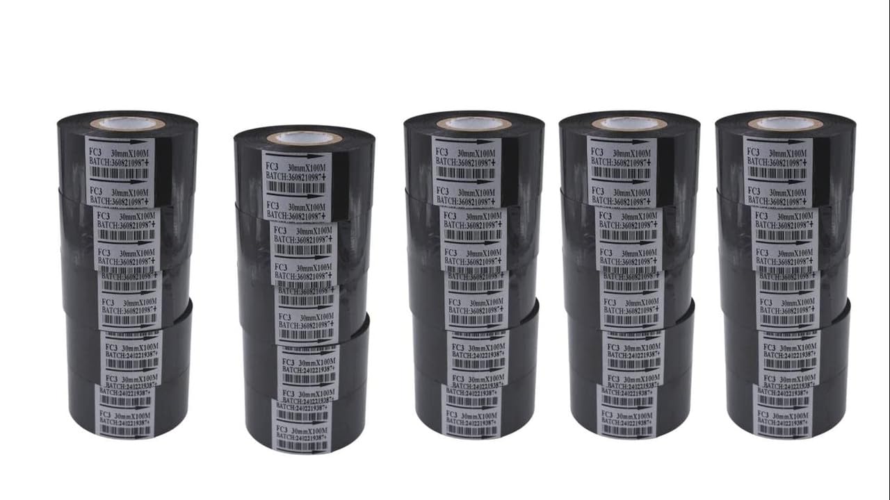 True-Ally 25 Rolls Hot Stamp Ribbon Thermal Transfer Ribbon 30mm x 100m for Date Coder Hot Stamp Printer 241 241B 241S TJ-08 DY-8 DY-6 (Black)
