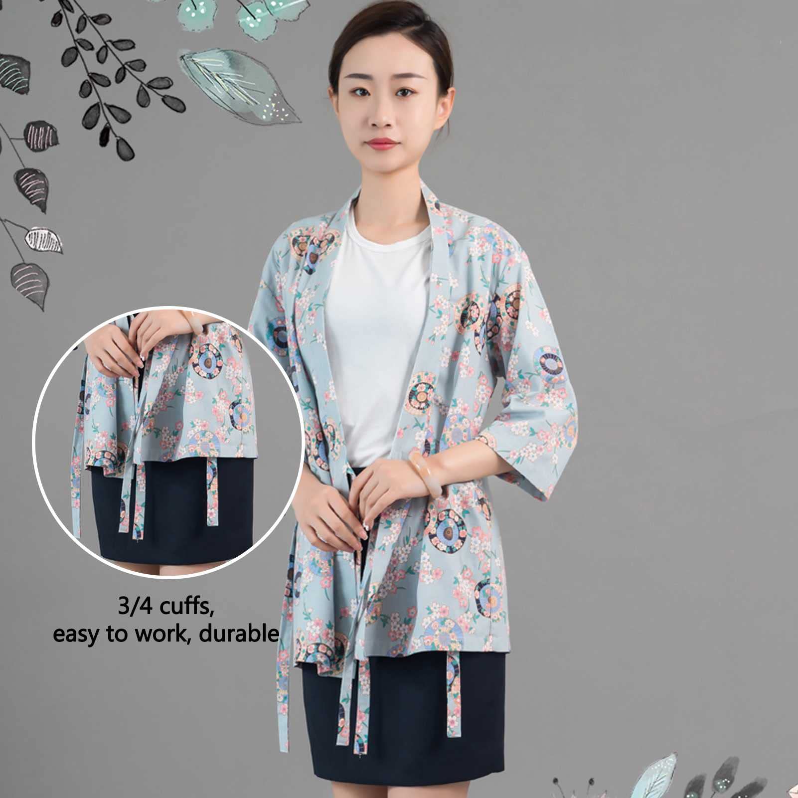 Chaqueta Hostelería Unisex De Manga 3/4, Uniformes Chef Mujer Kimono Chaqueta de Cocina con Impresión