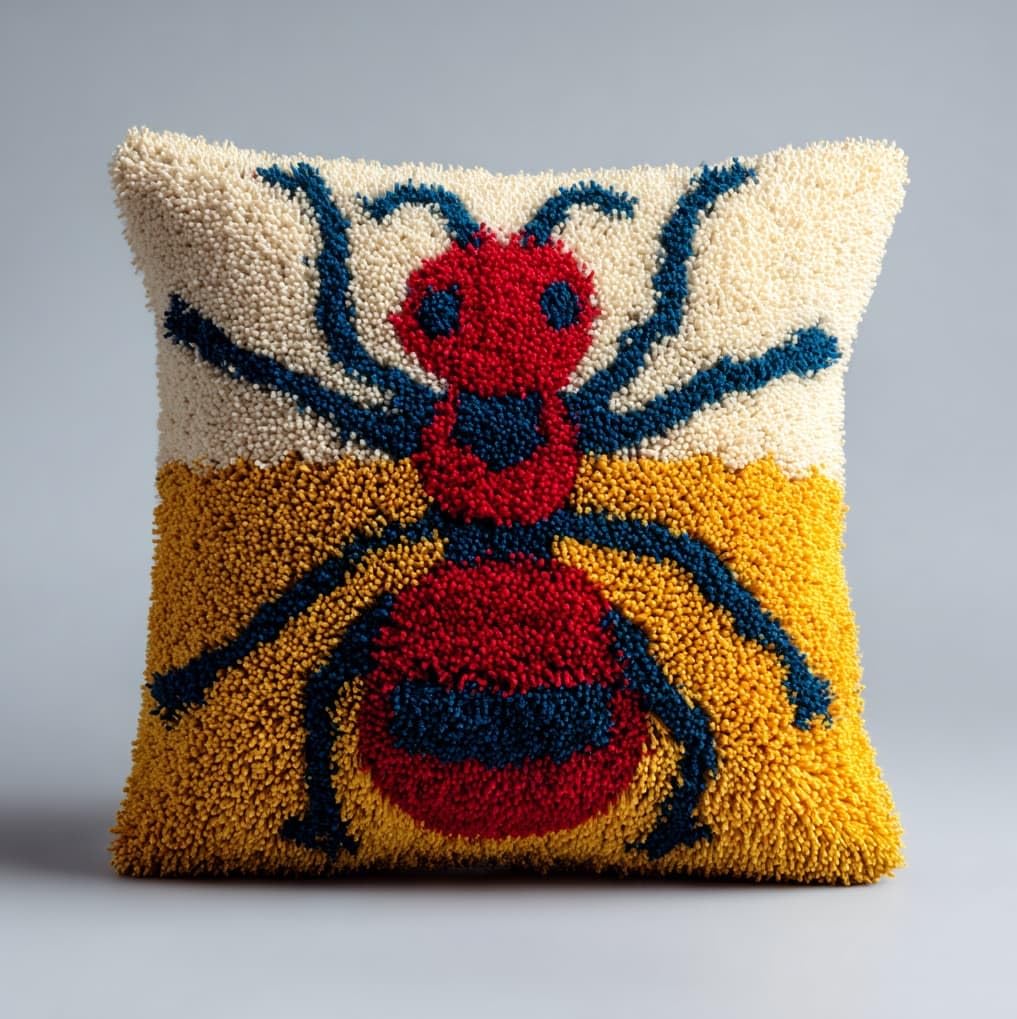 AxiangziK DIY Latch Hook Pillow Kit,Animal Ants 17x17inch Printed Pillowcase Crochet Yarns Hooking Handmade Cushion for Home Sofa Decoration