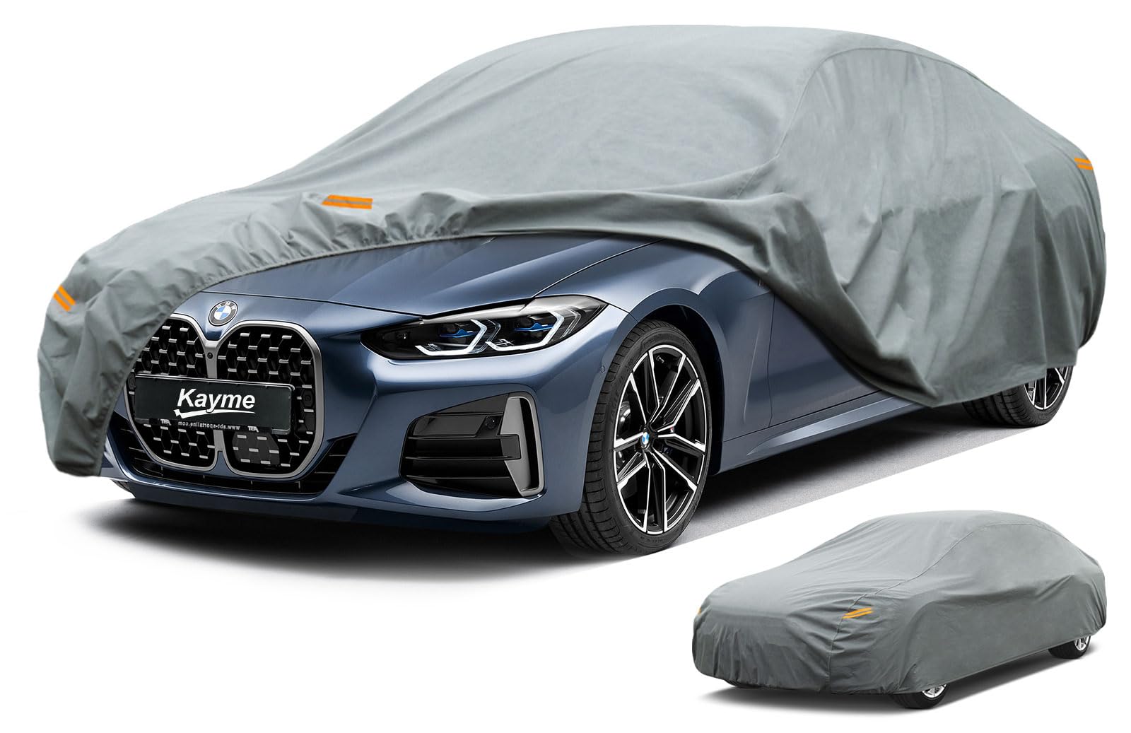 kayme Robustes Autoabdeckung Wasserdicht Atmungsaktiv, Vollgarage Autoplane für Regen Sonne Staub Schutz, Abdeckplane für Audi A5 S5 RS5, Ford Mustang, BMW 4 Series, Jaguar XK usw.(470 bis 490 cm)