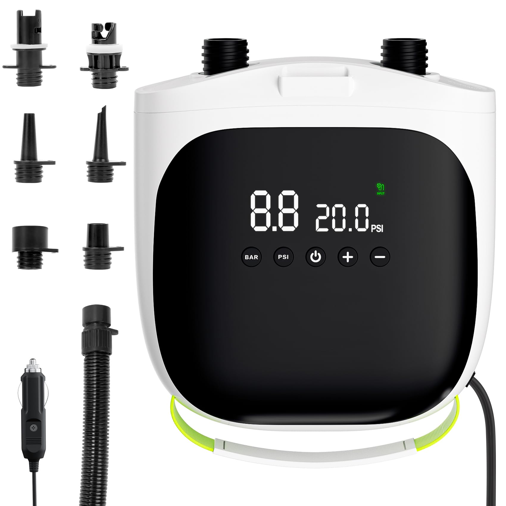 SUP Pump, Anbeser Paddle Board Pump 20PSI Digital Electric Air Pump, 12V DC Car Connector, Intelligent Dual Stage & Auto-Off Function, Great for Paddle Boards, Inflatable Boats and Kayaks