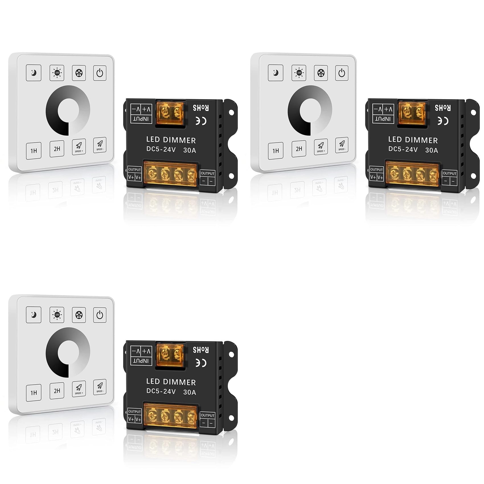 3X Wireless Wall- Mounted Touch Panel Dimmer Control for DC5-24V 30A Single Color LED Strip Lighting