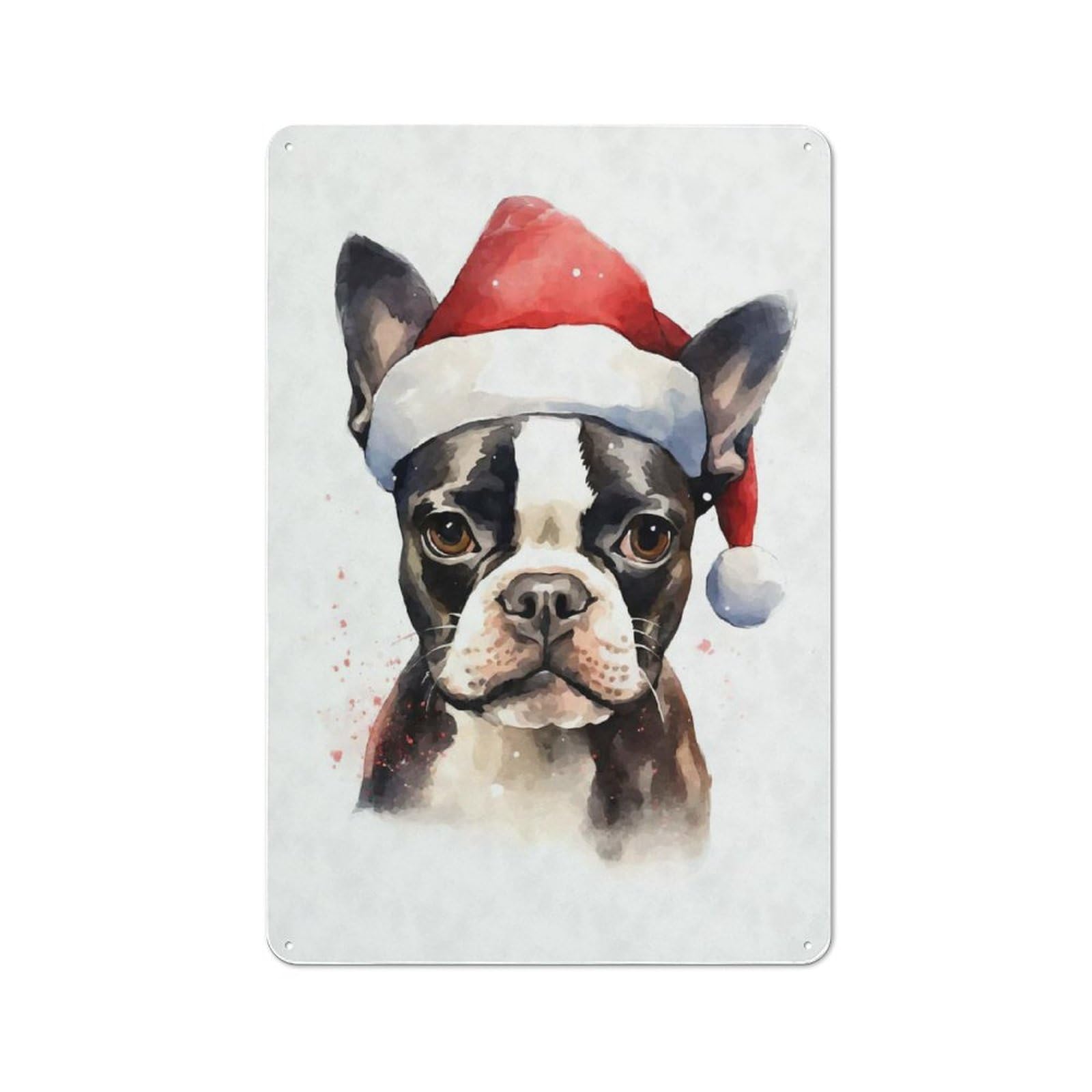 Junmoney French Bulldog Santa Hat Metal Wall Sign 30X20cm Featuring For Home Bar Wall, For Themed Interiors In Home Bars And Entertaining Spaces