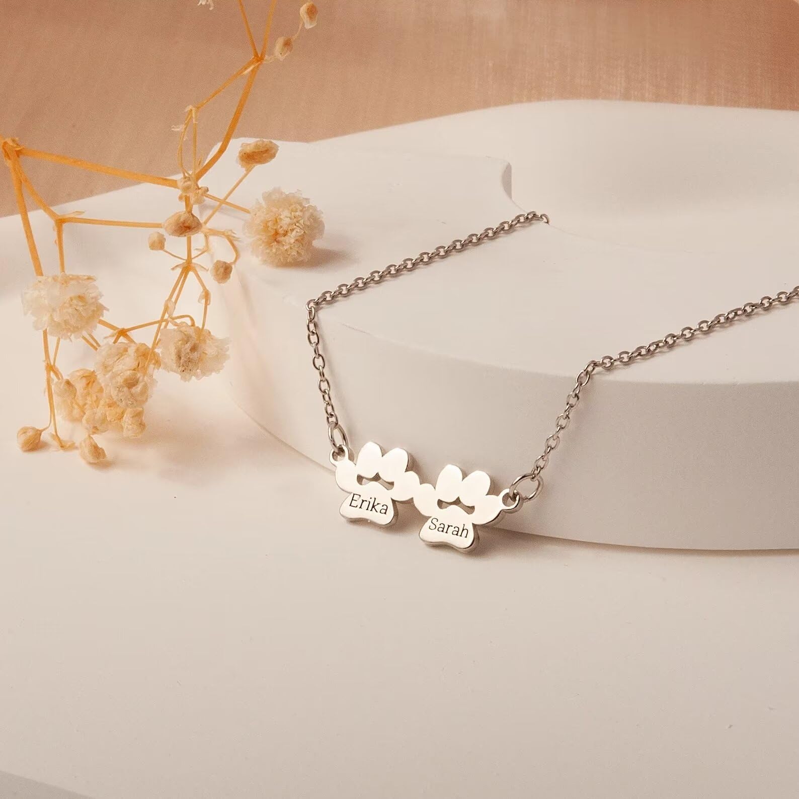 Collana personalizzata con stampa a zampa - Mini collana con nome con stampa a zampa in argento sterling 925 - Collana personalizzata con nome per animali domestici - Regalo per la festa della