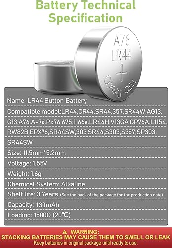 Miniatura 7 de POWEROWL Baterías LR44 de alta capacidad paquete de 40 unidades L1154F AG13 357 303 SR44 A76 de alta calidad pilas alcalinas de 15 V con botón
