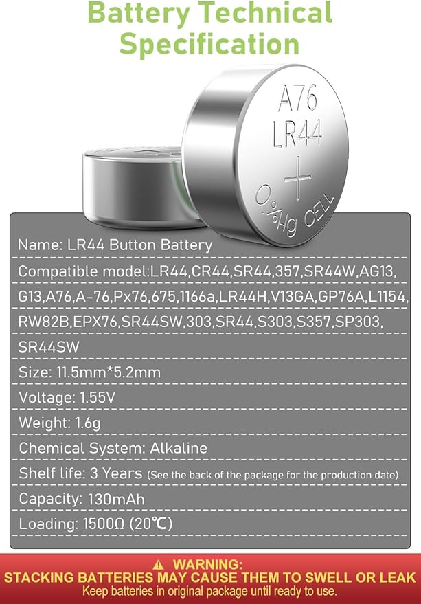 POWEROWL Pilas LR44 Alta Capacidad 40 Unidades 1.5V Alcalinas miniatura 7
