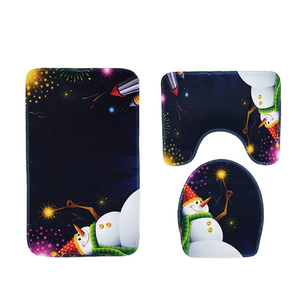 Vacally 3pcs Christmas Bathroom Mat Set Suction Grip Bath Mat Kitchen Carpet Doormats Decor Non-Slip Entrance Flannel Rug