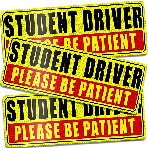 Sukh Student Driver Magnet for Car - Be Patient Student Driver Magnet New Student Driver Sticker Safety Warning Reflective Signs Reusable Movable 3 Pcs