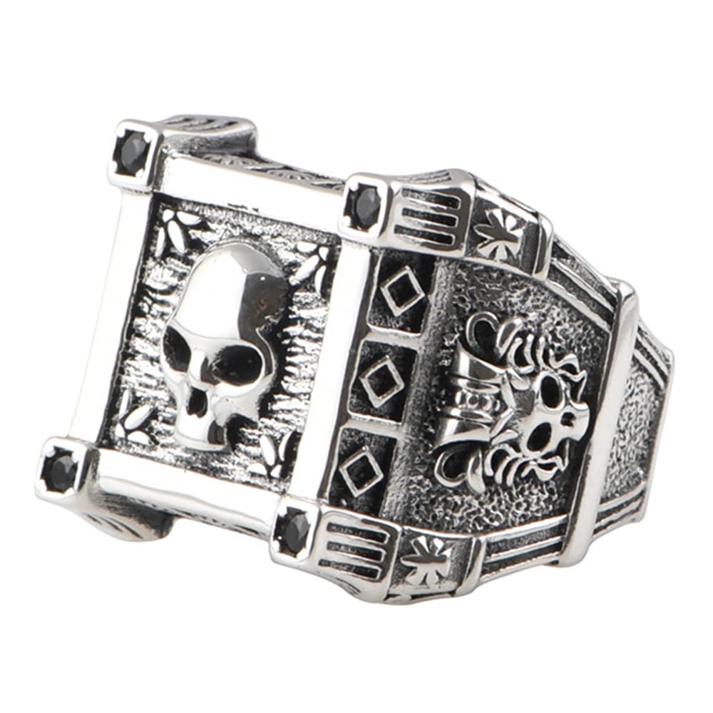 ForFox Anillo de Calavera para Hombre Anillo Cuadrado de Plata de Ley 925 joyería Punk Abierta Ajustable
