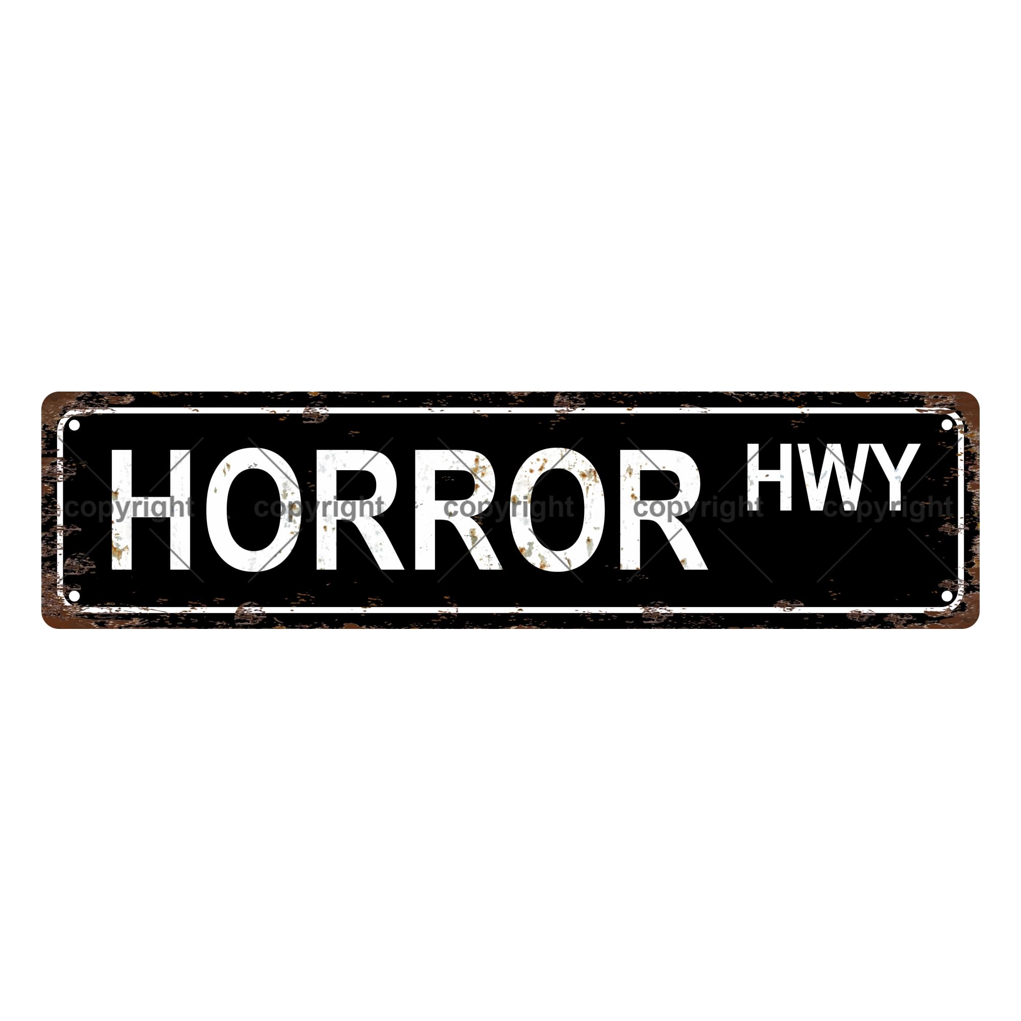 Horror HWY Bookshelf Metal Tin Street Sign Bar Cafe Garage Cave Home Room Wall Bathroom Farmhouse Garden Porch Patio Decor,4x16 Inch