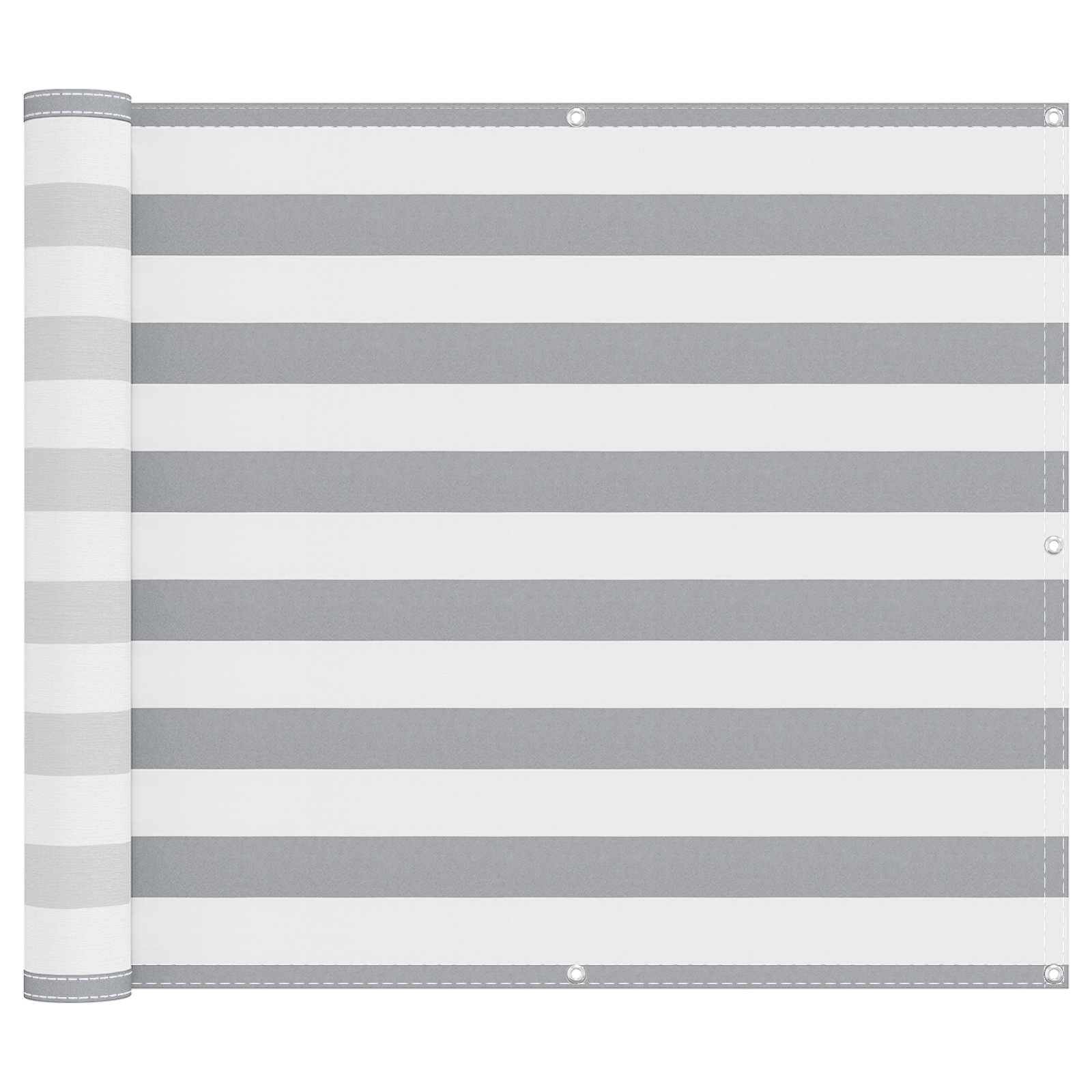 vidaXL Balcony Screen Light Grey and White 90 x 500 cm, Balcony Shade Solution, Modern Striped Umbrella, UV-Resistant, Water-Resistant, Durable Terrace Sun Cover for Outdoor Spaces