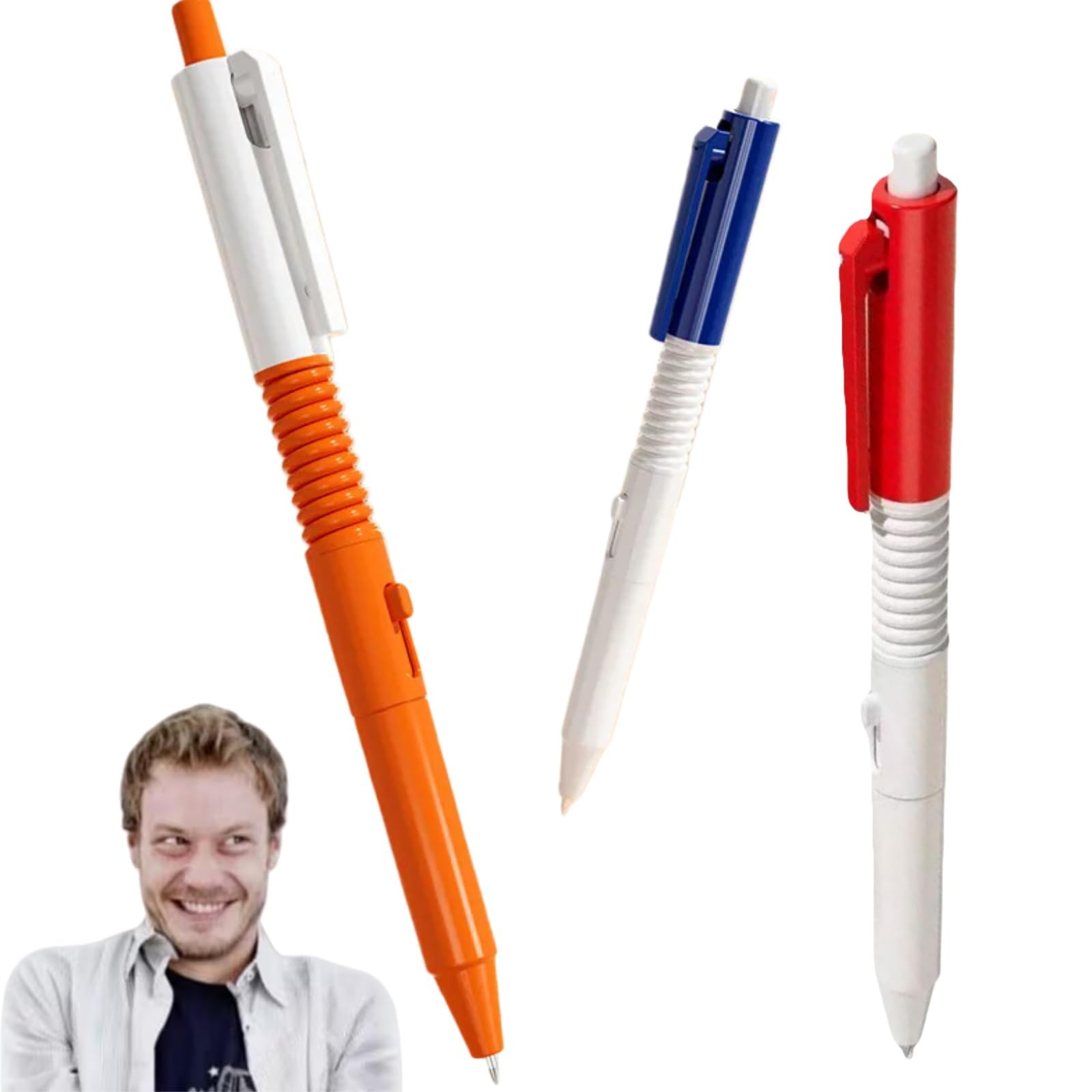 ChunXin 3PCS 2-in-1 Water Gu/n Pen,Prank Squirt Pen,Waterg/un P/en,Funny Water Spray Pe/ns Prank,Writable Spray P/en for Practical Jo/kes, Retractable Creative W/ater S/pray P/ens (Orange, Blue Red)
