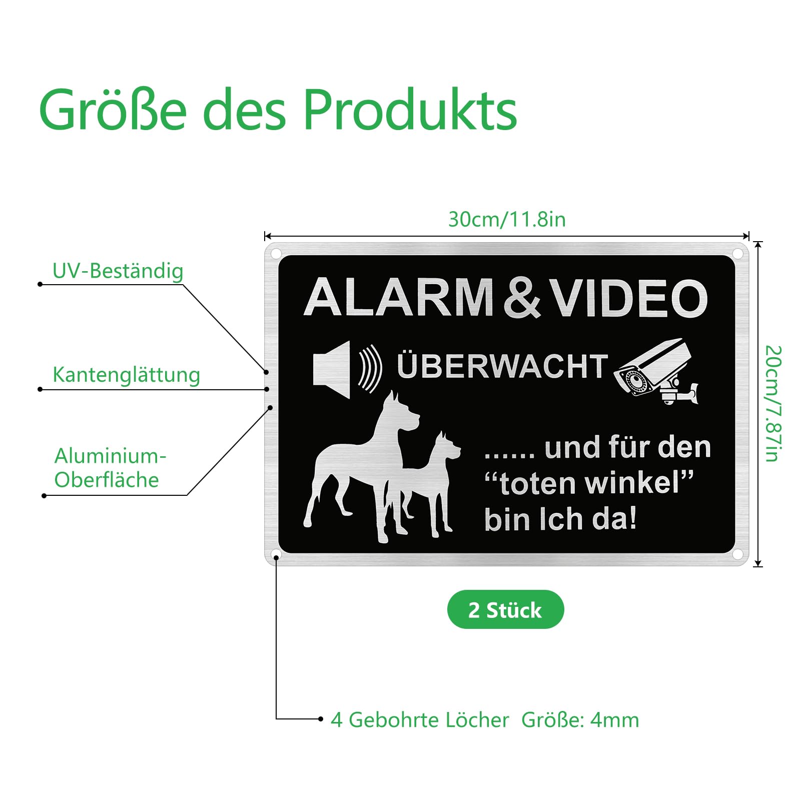 2 Piece Video Surveillance Sign Set Aluminium Private Property Video Surveillance Signs Warning Dog Signs for Home Outdoor - Image 2