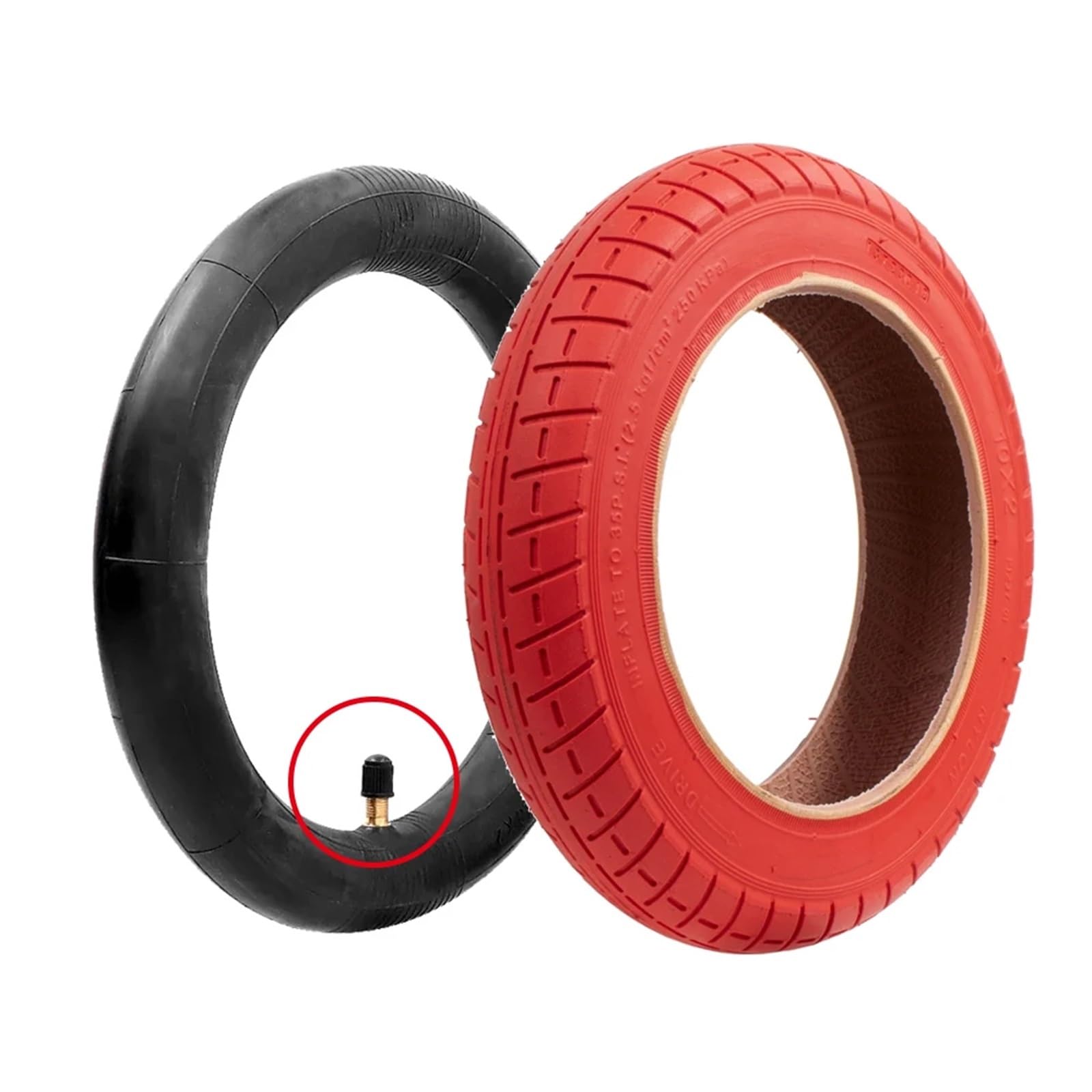 Camara de Aire para Patinete Eléctrico Neumático exterior de 10 pulgadas for patinete eléctrico, cámara interior x 2 con válvula recta doblada(A set red)