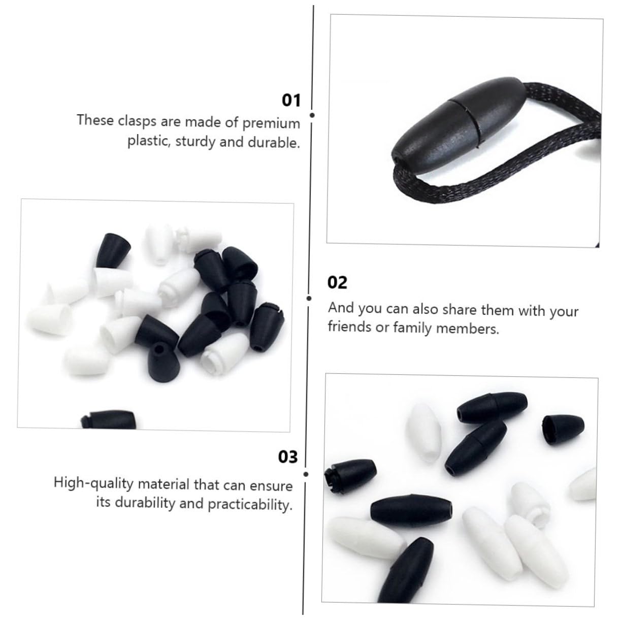 Angoily 700 Piezas Conectores de Cuerda de Plástico Clips de Seguridad Deslizantes para Lanyards Pulseras y Manualidades Negros