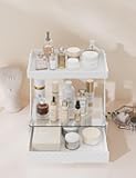 2 Tier Bathroom Countertop Organizer, Z-Shaped Vanity Organizer with Sliding Tray & Drawer, Skincare, Makeup & Perfume Storage Organizer, Acrylic office, Dresse & Desk Organizer