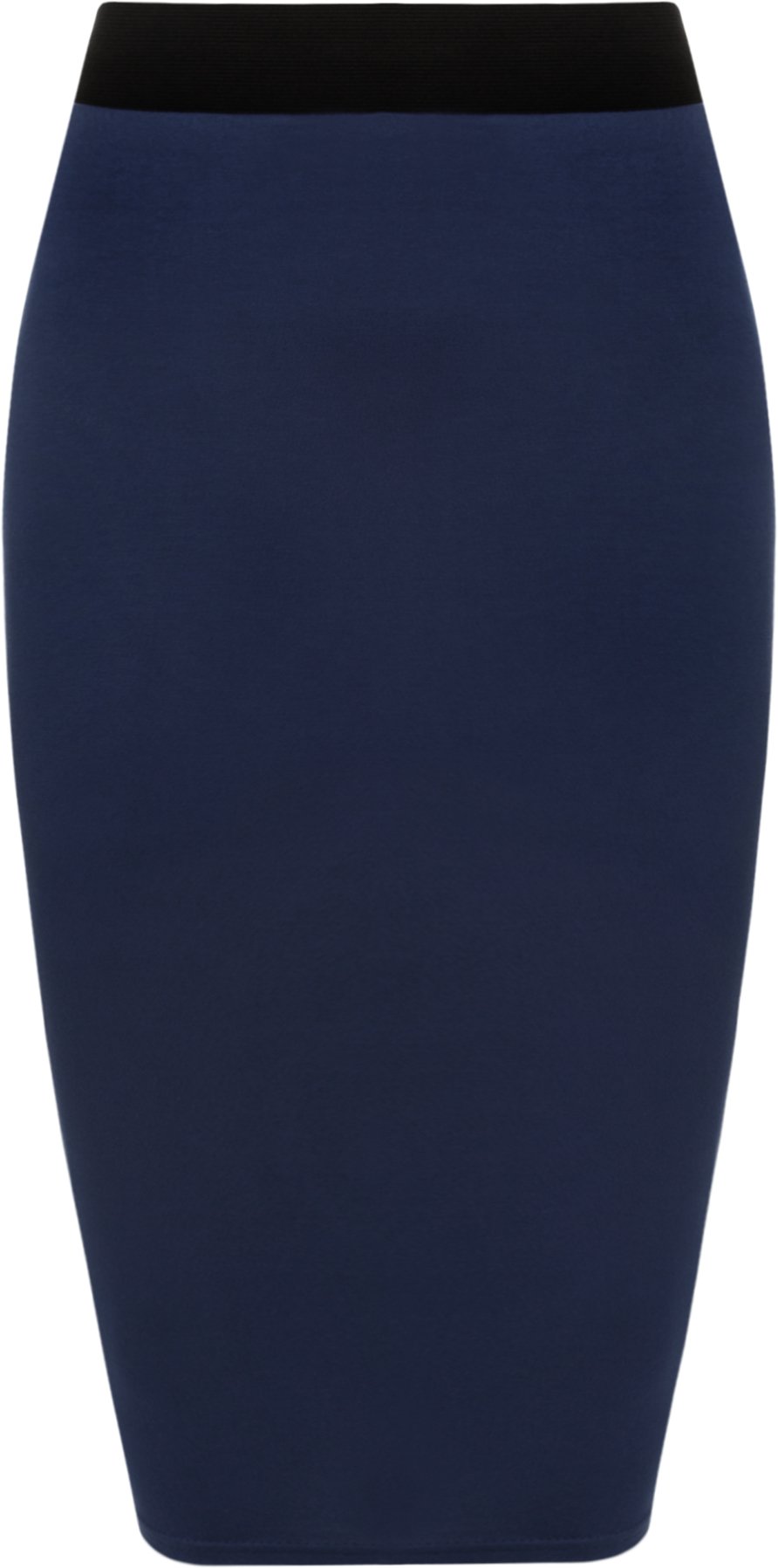 Wearall Women's Navy Blue Plus Size Elasticated Plain Jersey Knee Length Skirt - 20-22