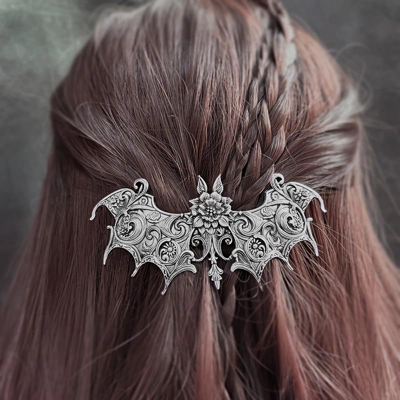2PCS Gothic Bat Hair Clips with Flower – Halloween Hair Accessories for Women, Spooky Goth Hair Clips, Gothic Hair Accessories Bat Wing Barrettes, Witch Hair