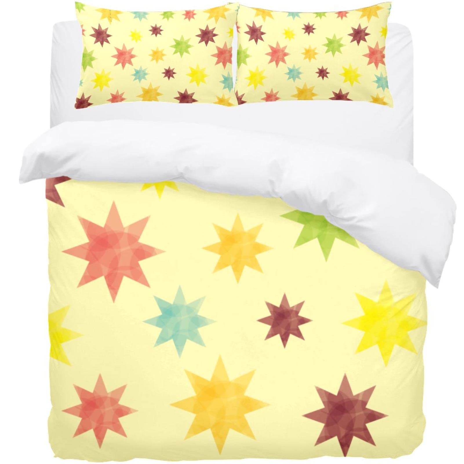 Parure de lit rétro haut de gamme housse de couette douce et taie d'oreiller motifs étoiles
