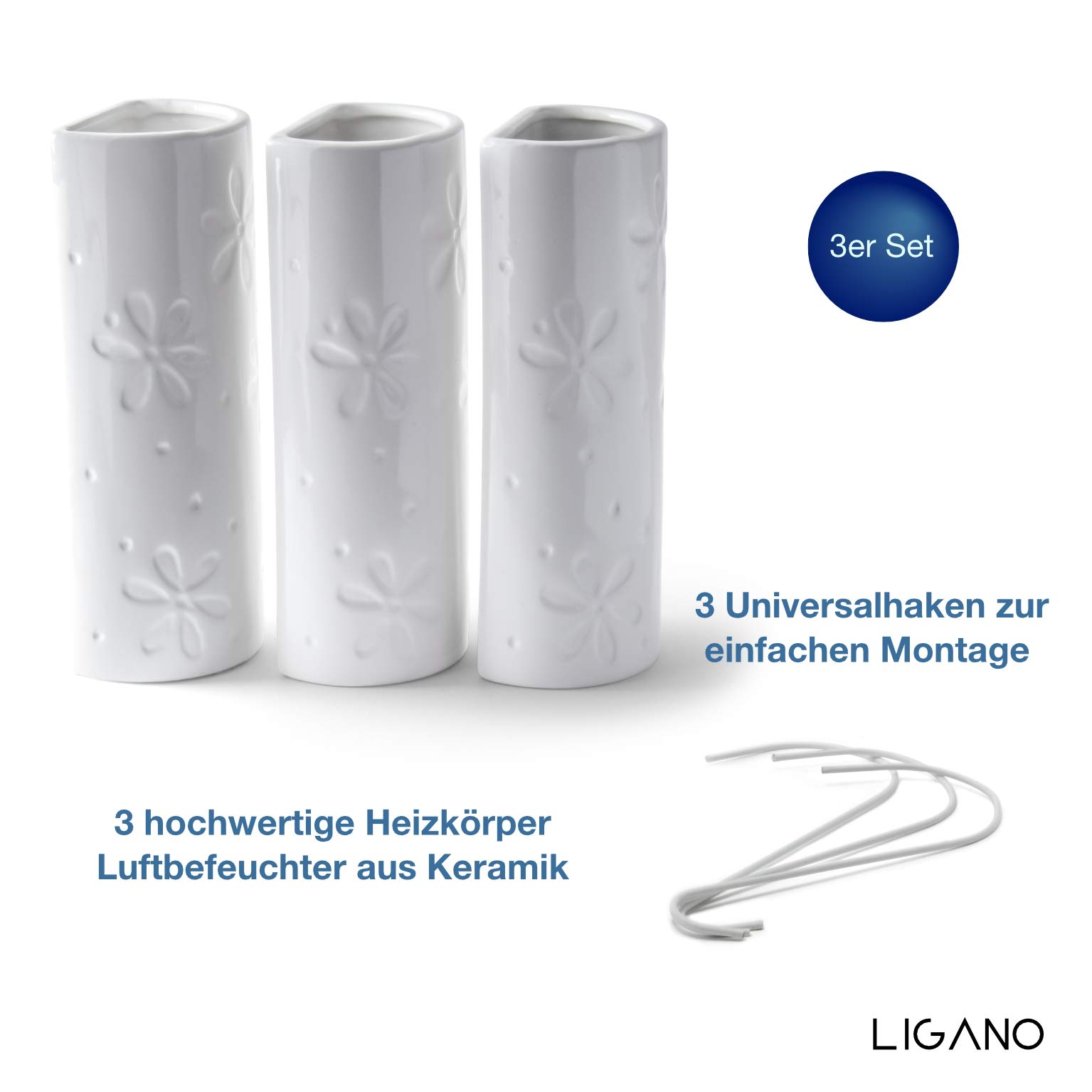 Umidificatore per termosifone con motivo floreale, in ceramica, 3 pezzi