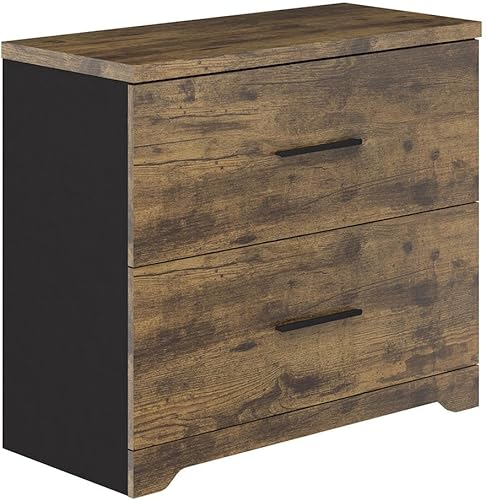 Panana Archivador lateral de madera de 2 cajones, mecanismo anti-inclinación para organización de almacenamiento de oficina en casa, se adapta a