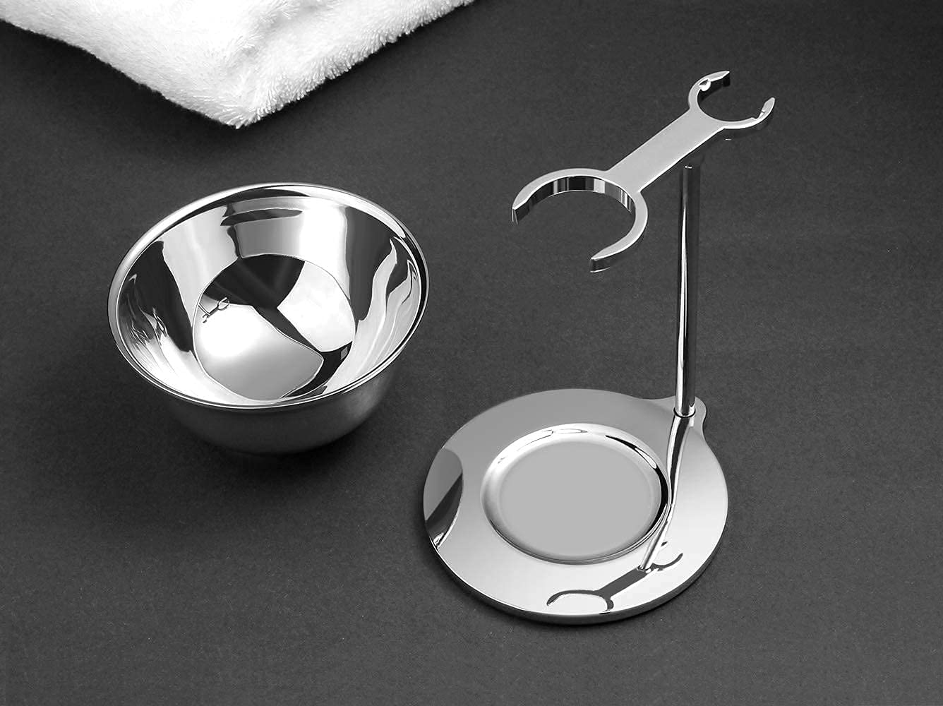 Ensemble de rasage 3 en 1 avec brosse à raser, bol à poils de blaireau et support en acier inoxydable universel pour hommes cadeau de rasage humide (03)