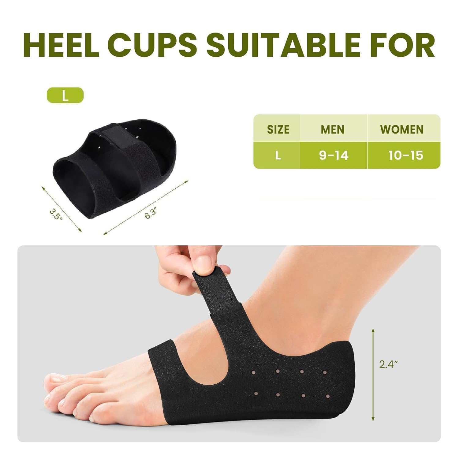 Wickston Silicone Gel Heel Protectors Velcro Heel Pad for Pain Relief, Plantar Fasciitis, Arch Support for Flat Feet For Men and Women (Black, L) 2