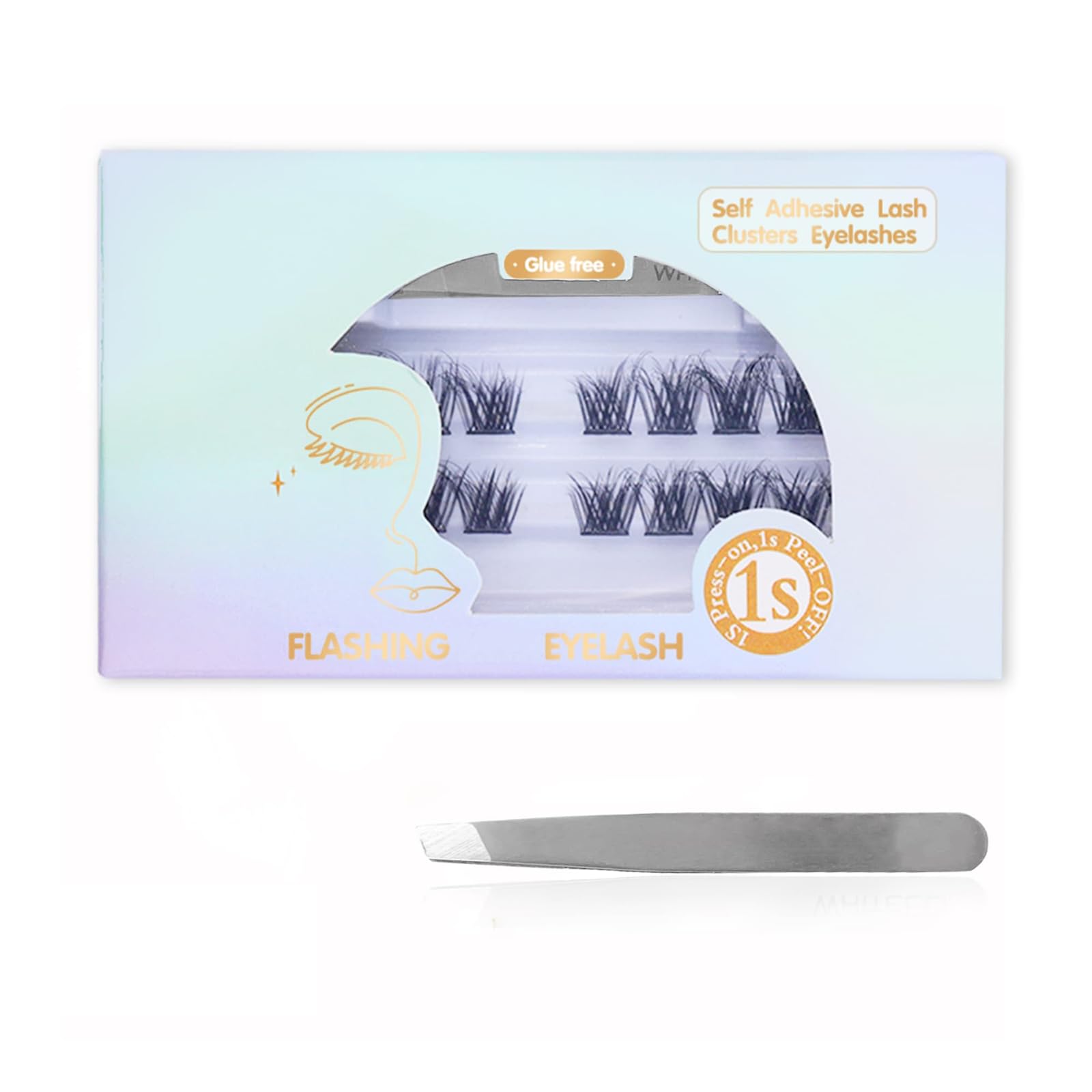 Self-adhesive false eyelashes glue-free press-on lashes pre-glued adhesive-free lashes in natural cluster sets Curled lashes beginner-friendly no sticky
