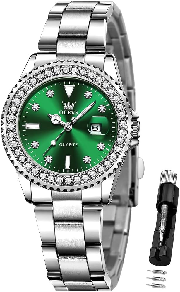 OLEVS Ladies Watch Diamond Dress Quartz Analog Female Watches Stainless Steel Two Tone Waterproof Luminous Day Date for Womens Wrist Watch Gift