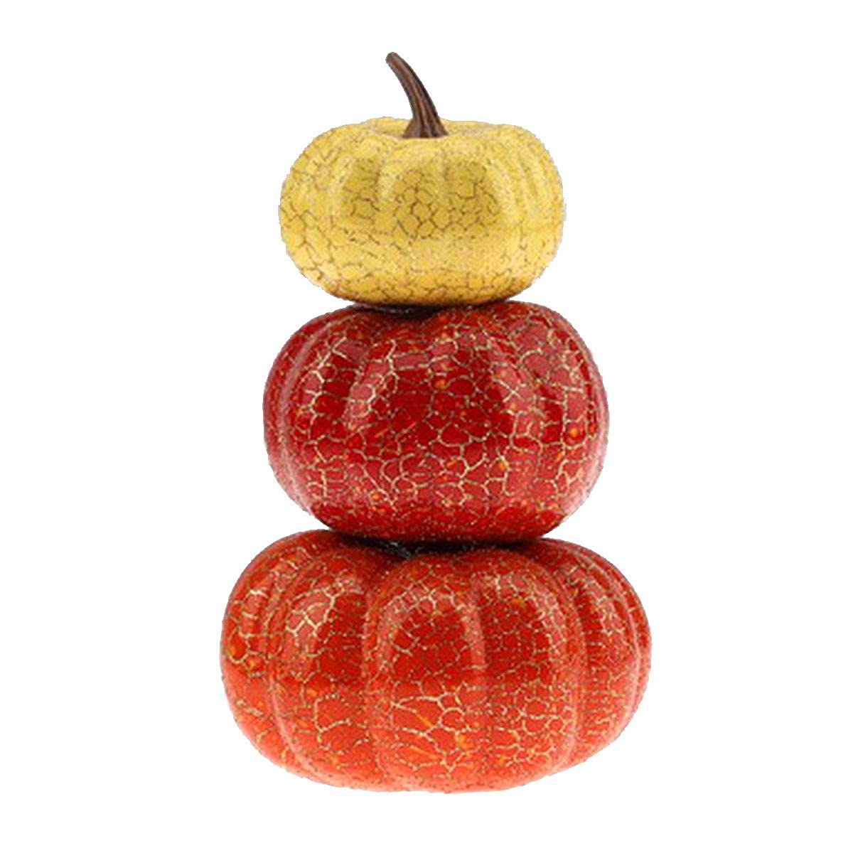 Meiwlong Artificial Lifelike Fall Season Harvest Pumpkins Faux Rustic Realistic 3 Layers Design Vegetable Fake Simulation Crack Stacked Tower Fruit Display Thanksgiving Halloween Decoration
