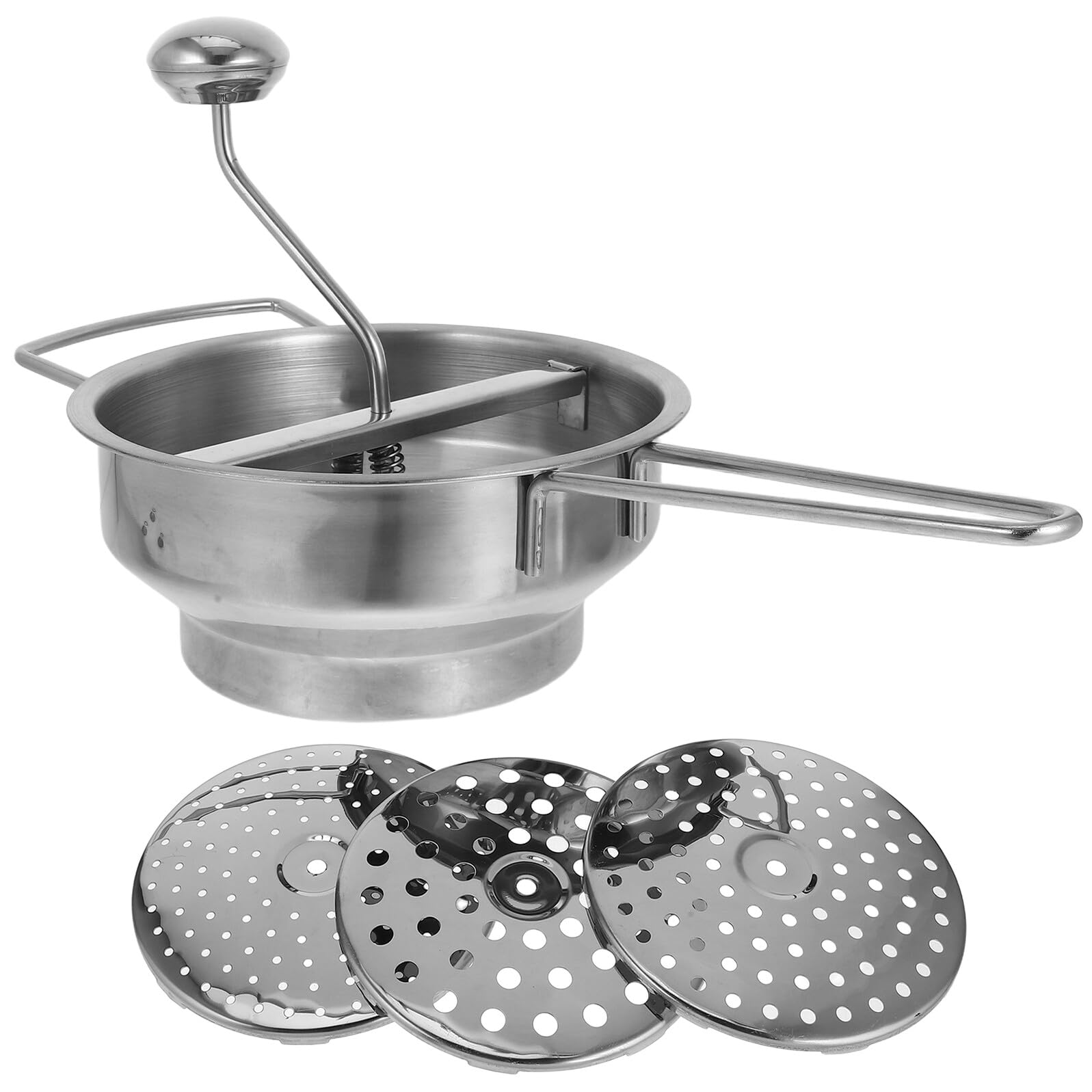 SUPVOX Machacador de Puré de Patatas de Acero Inoxidable con 3 Filtros (2, 3 y 7 Mm), Prensador Manual Grande para Puré de Verduras y Frutas, Utensilio de Cocina Ergonómico para Hogar
