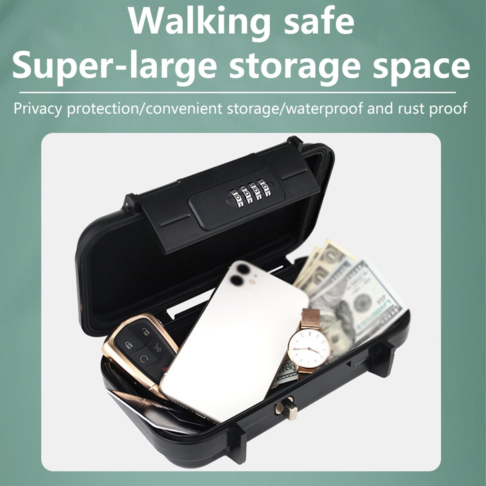 Coffre-fort portable sans clé avec chaîne amovible – Coffre-fort de voyage en caoutchouc étanche pour téléphone, bureau et plage, noir