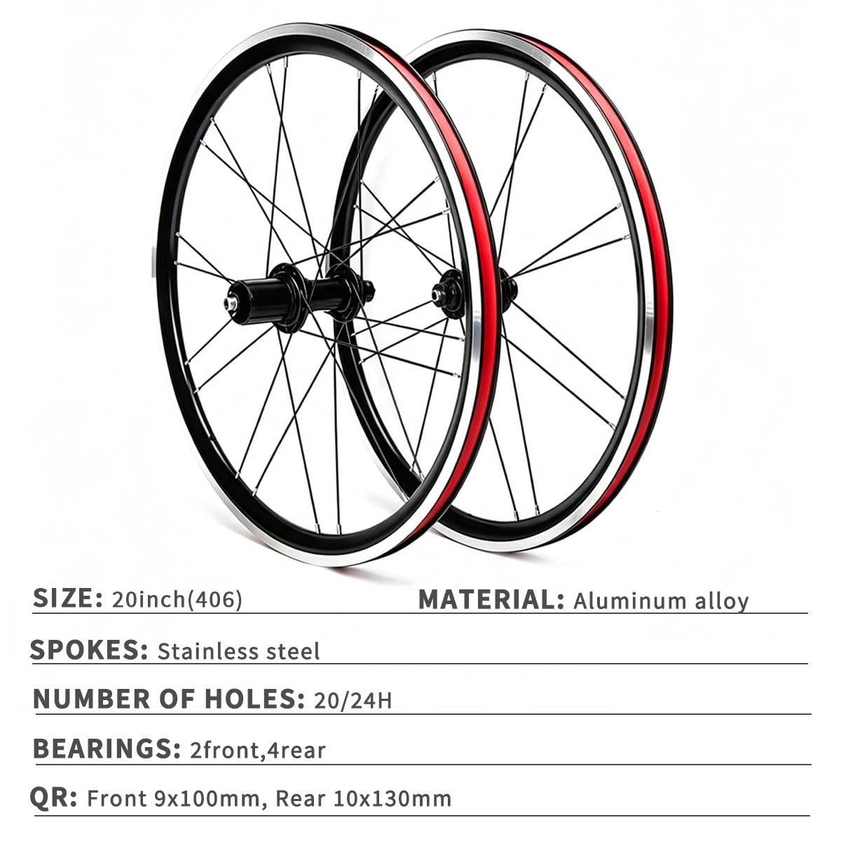 Juego Ruedas Bicicleta Plegable 20 Pulgadas 406, QR 100/130mm,Freno V