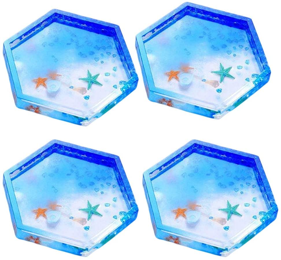 Image of SNOOGG Pack of 2 Silicone Moulds in Hexagon BT Shape for Epoxy Resin Art, DIY, Casting,Making Coaster, Home Decoration, Cup Mat and More ..