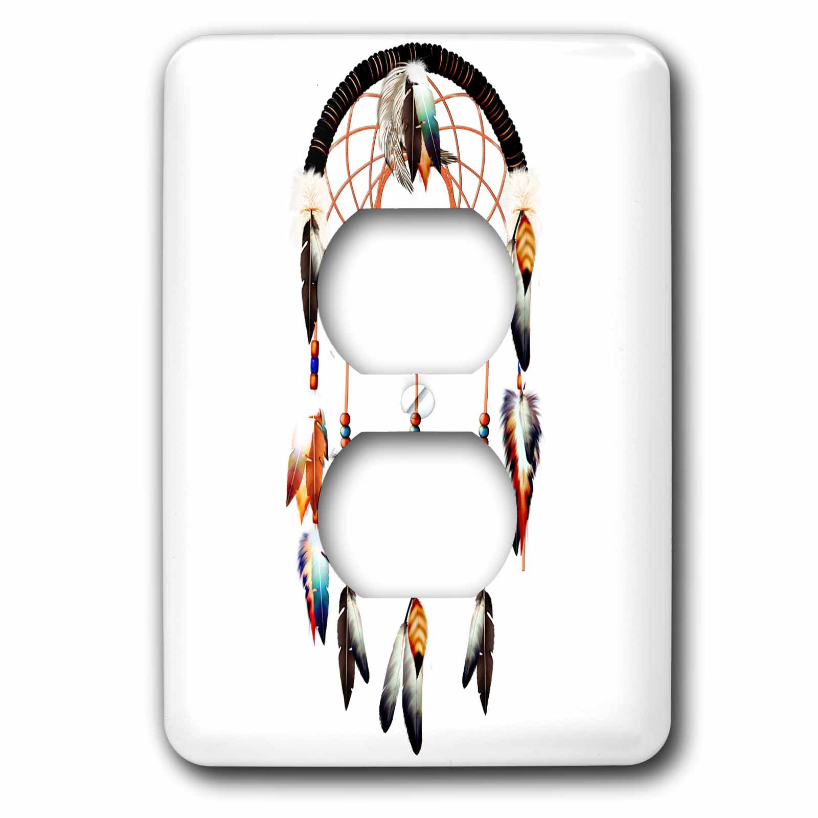 Plumes et perles colorées sur plaque double prise motif amérindien