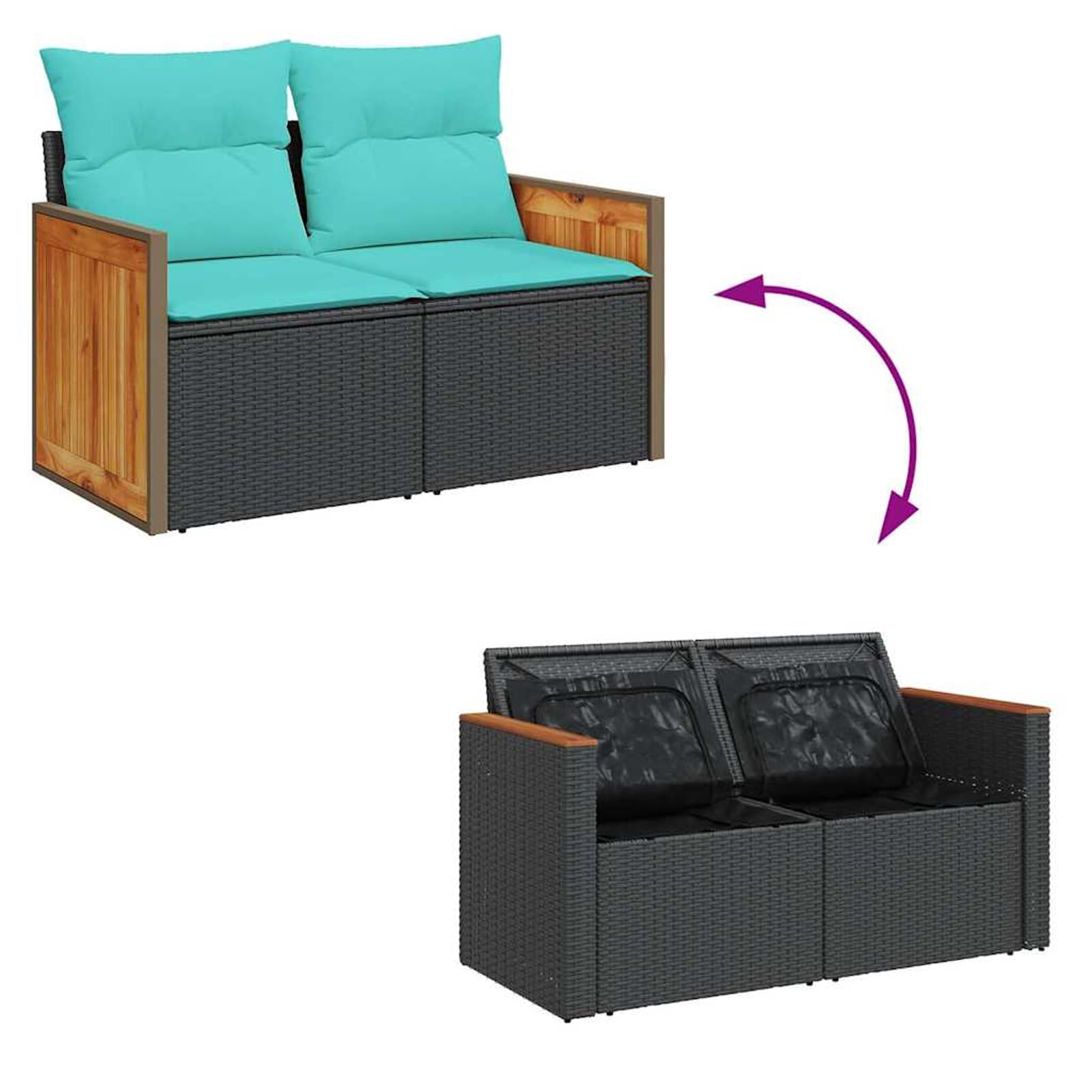 Set Divano da Giardino 6 pezzi con Cuscini Nero Polyrattan, materiale resistente e durevole, custodia resistente all'acqua, cuscini sfoderabili e lavabili, spazio di conservazione, mobili da esterno p