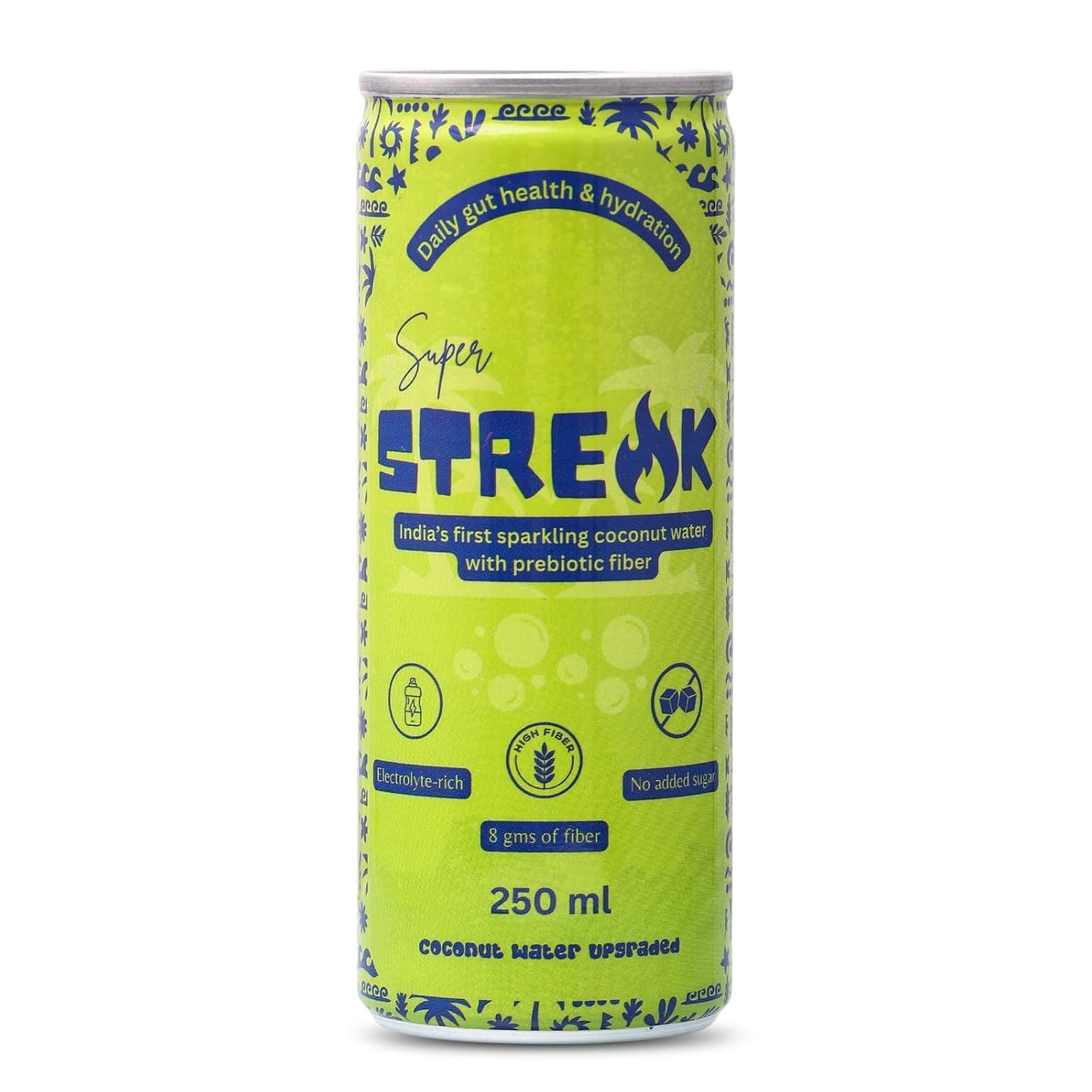 Super Streak Sparkling Coconut Water with Prebiotic Fiber (250ml Each) | Gut Health Drink | Electrolyte Hydration | No Added Sugar | Lightly Carbonated Functional Beverage (Pack of 2)-image-41