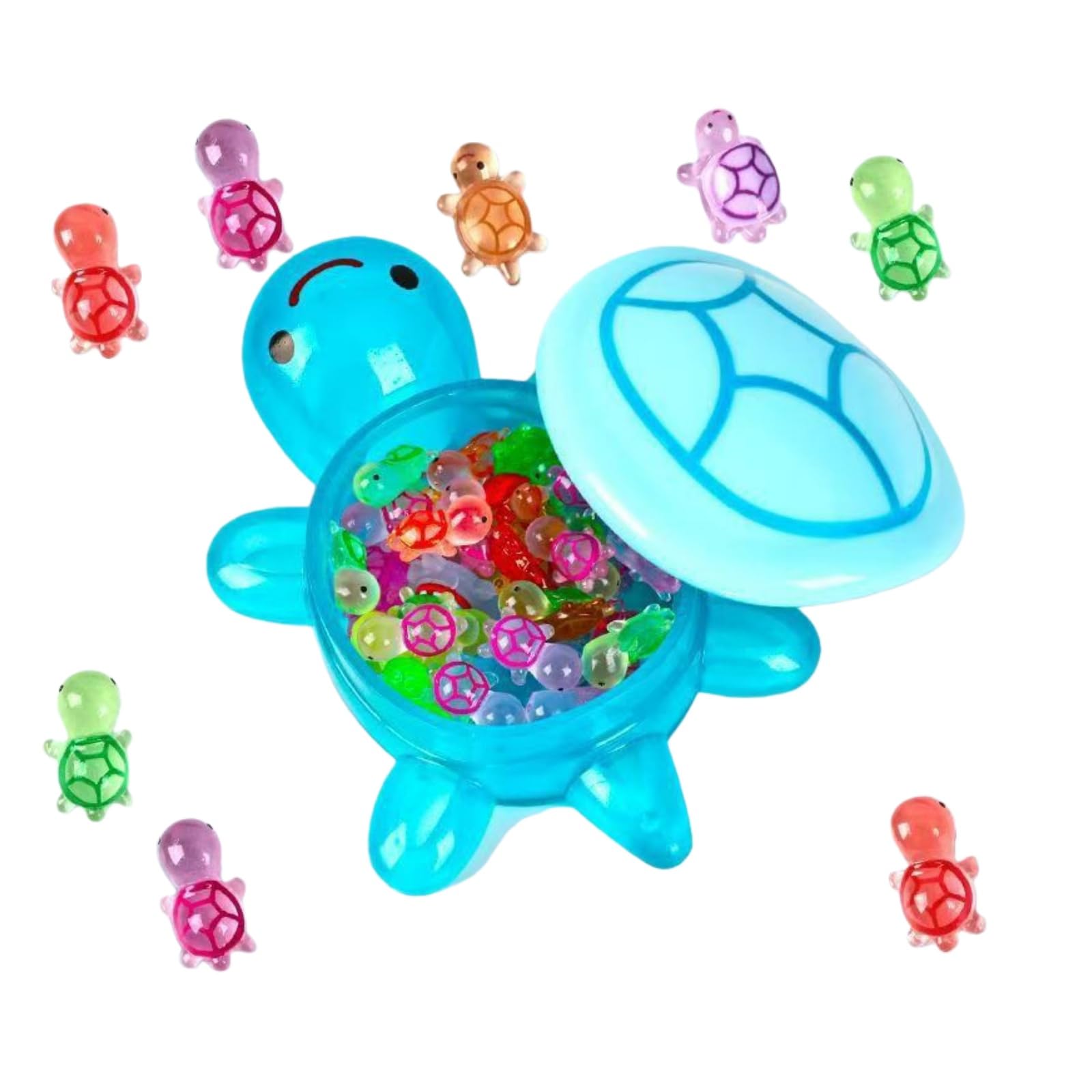 Glow in The Dark Mini Turtle Figurines Set with Storage Box,17cm Luminous Turtle & 60Pcs 2cm Tiny Resin Animals,Sea Creatures Ornament for Aquarium Decor,microlandschaft,Party Favors