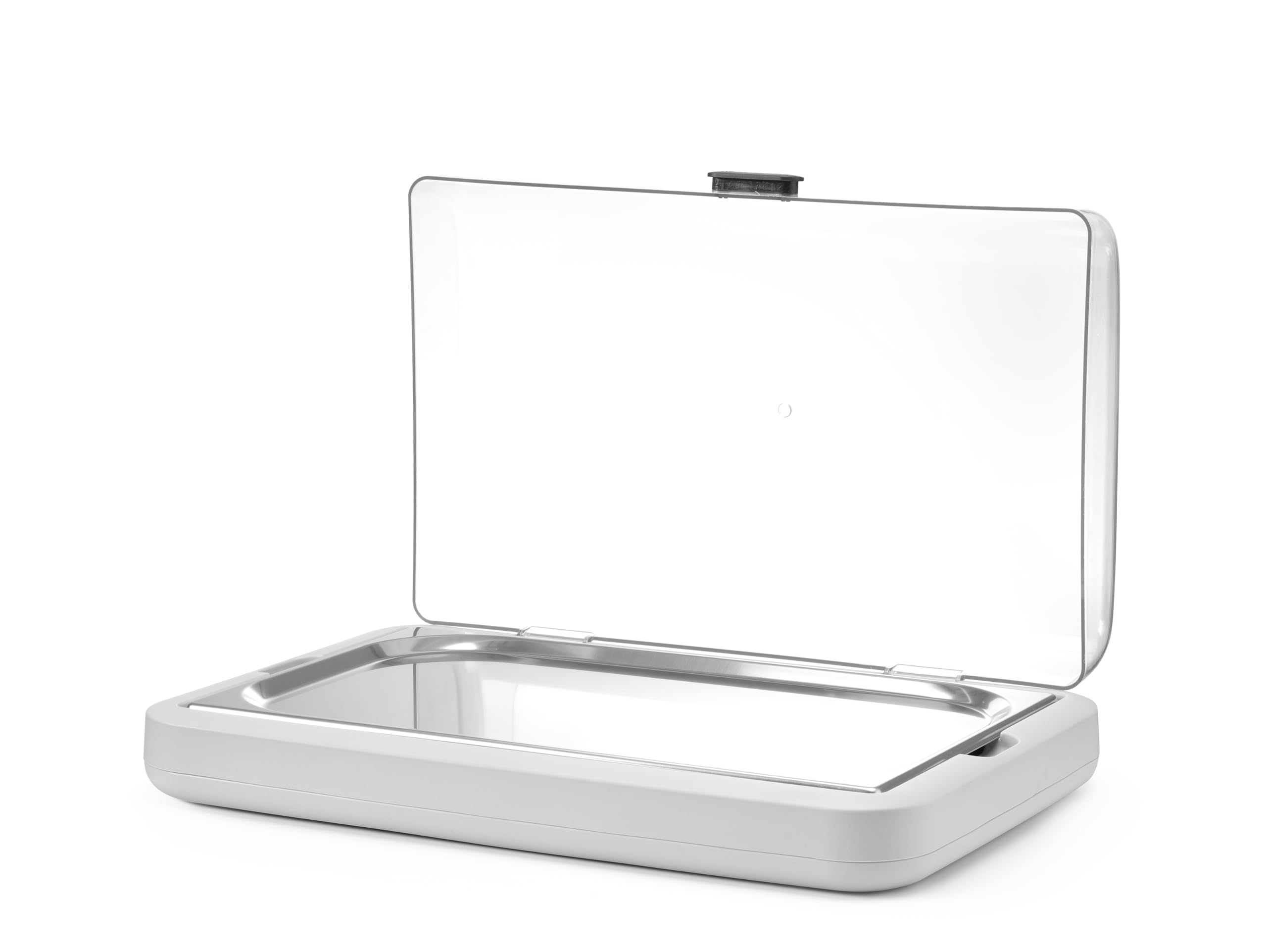 HENDI Expositor refrigerado UNIQ con cubierta transparente abatible de ABS, conjunto exhibidor con bandeja de acero inoxidable GN 1/1, bloque refrigerante, 593x389x(H)147mm, polipropileno, blanco
