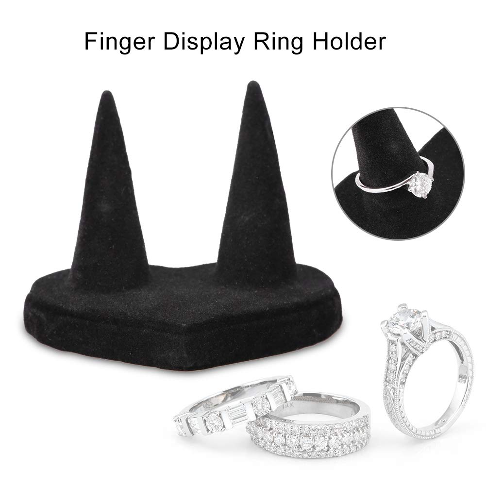 Finger Ring Display Showcase Jewelry Holder Storage Counter with Black Velvet Ring Display Rack Jewelry Organizer Stand(2Fingers)