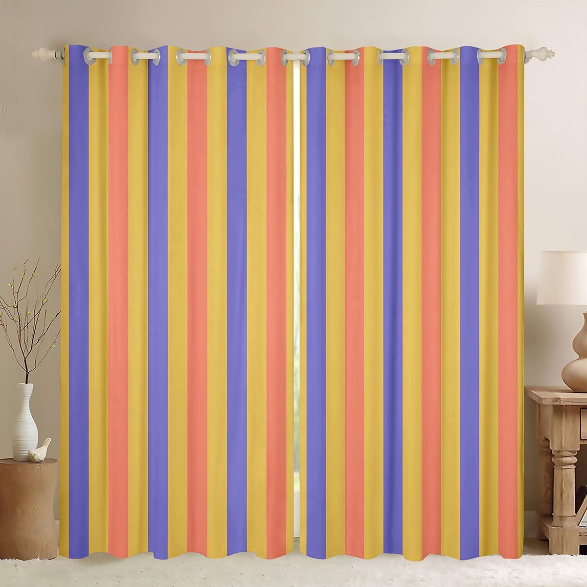 Rideaux pour enfants en microfibre douce jaune et violet pour chambre
