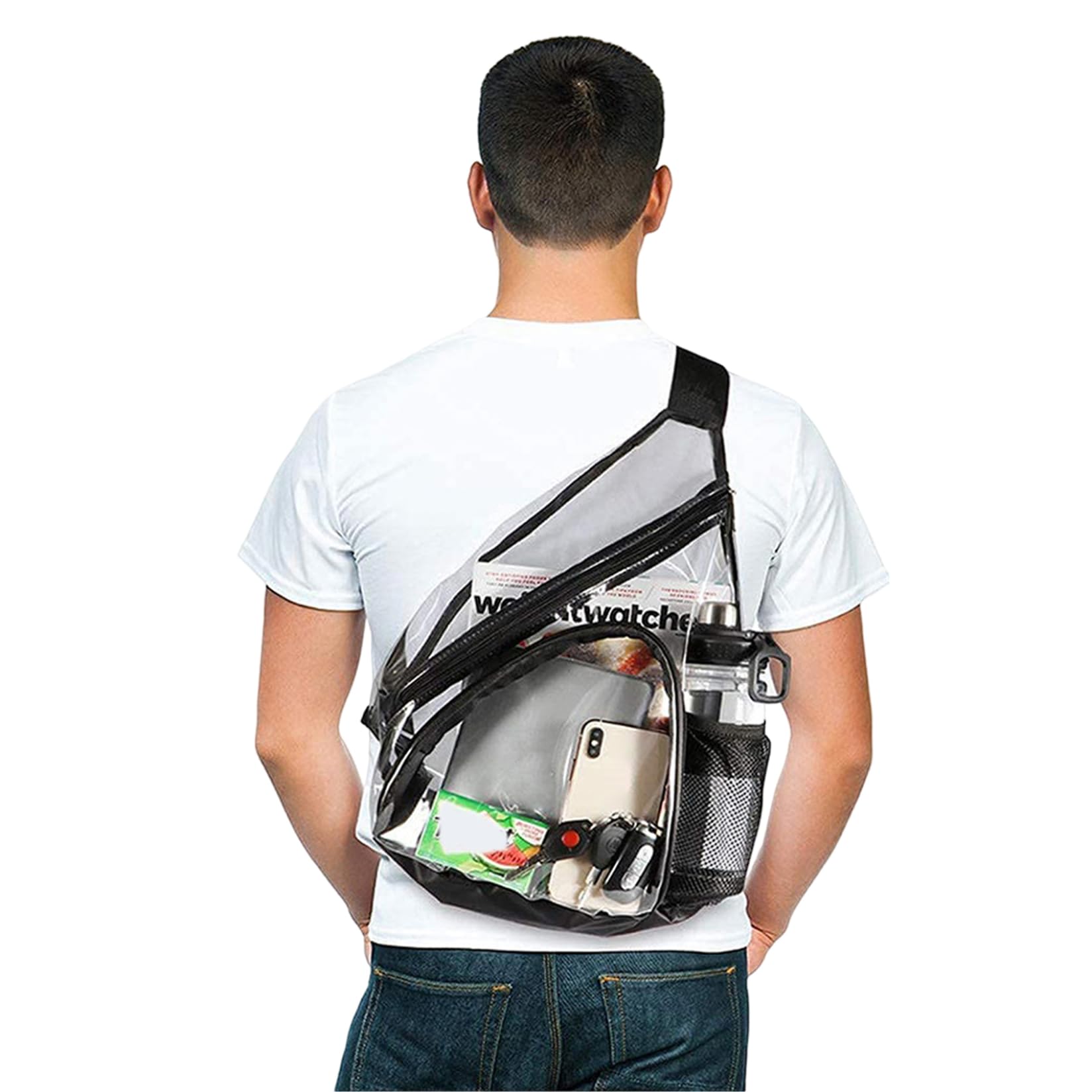 Sac à écharpe Transparent Stadium Approuvé Hommes Femmes PVC Sac à Poitrine Clear épaule Sac à Dos avec Poche de Bouteille d'eau et Sangle réglable pour Les Sacs d'épaule du Stade de Concert