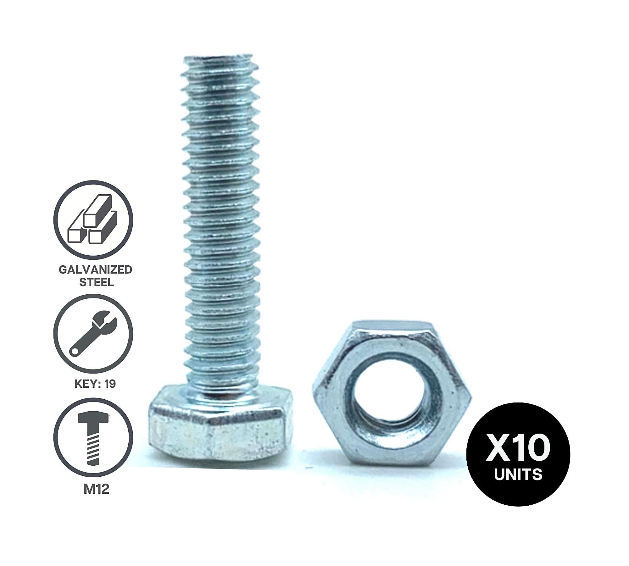 Image secondaire de Boulons et Écrous M12 en Acier Galvanisé - 10 Pièces Tête Hexagonale