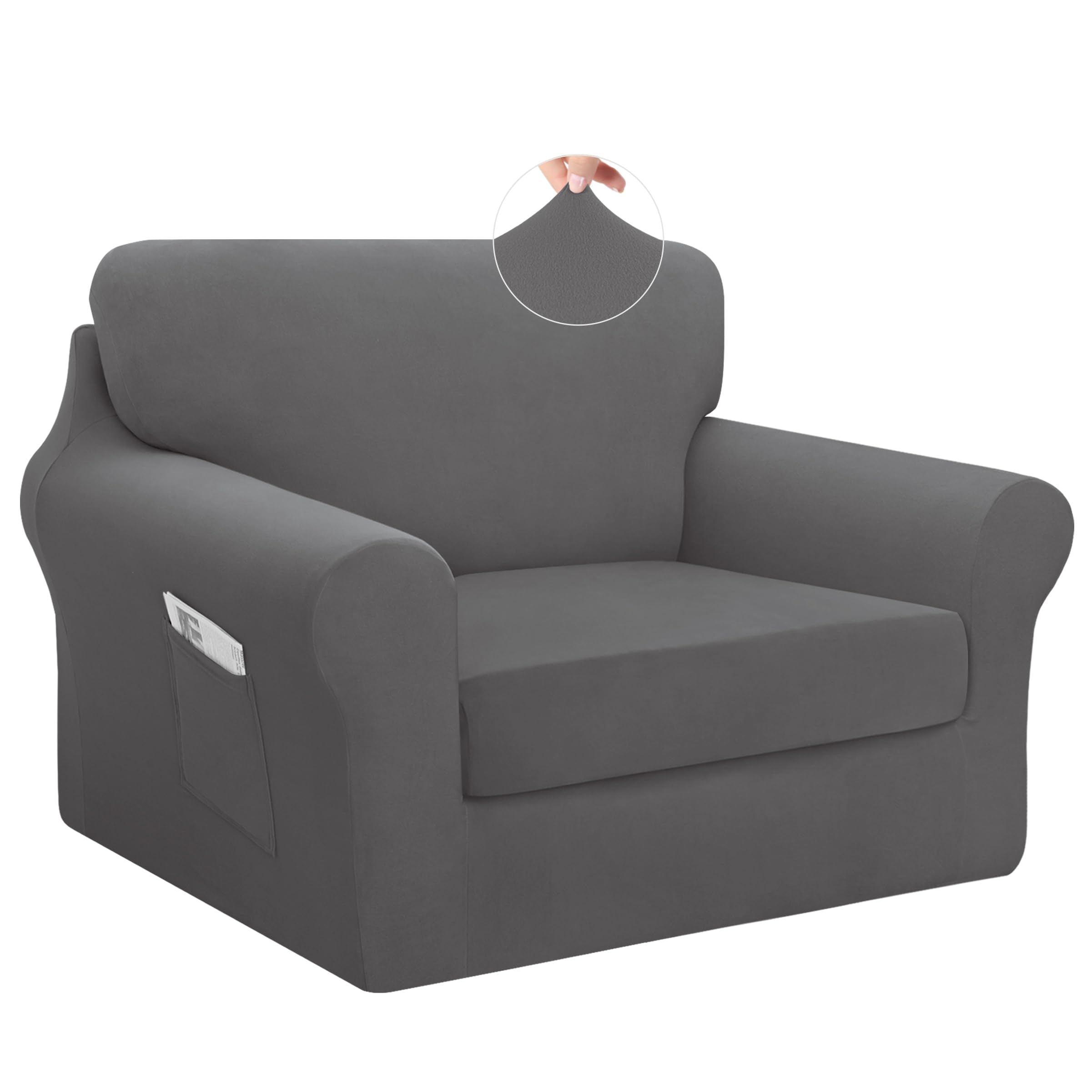 Easy-Going 3 Pieces Stretch Chair Couch Cover, Small, Light Grey