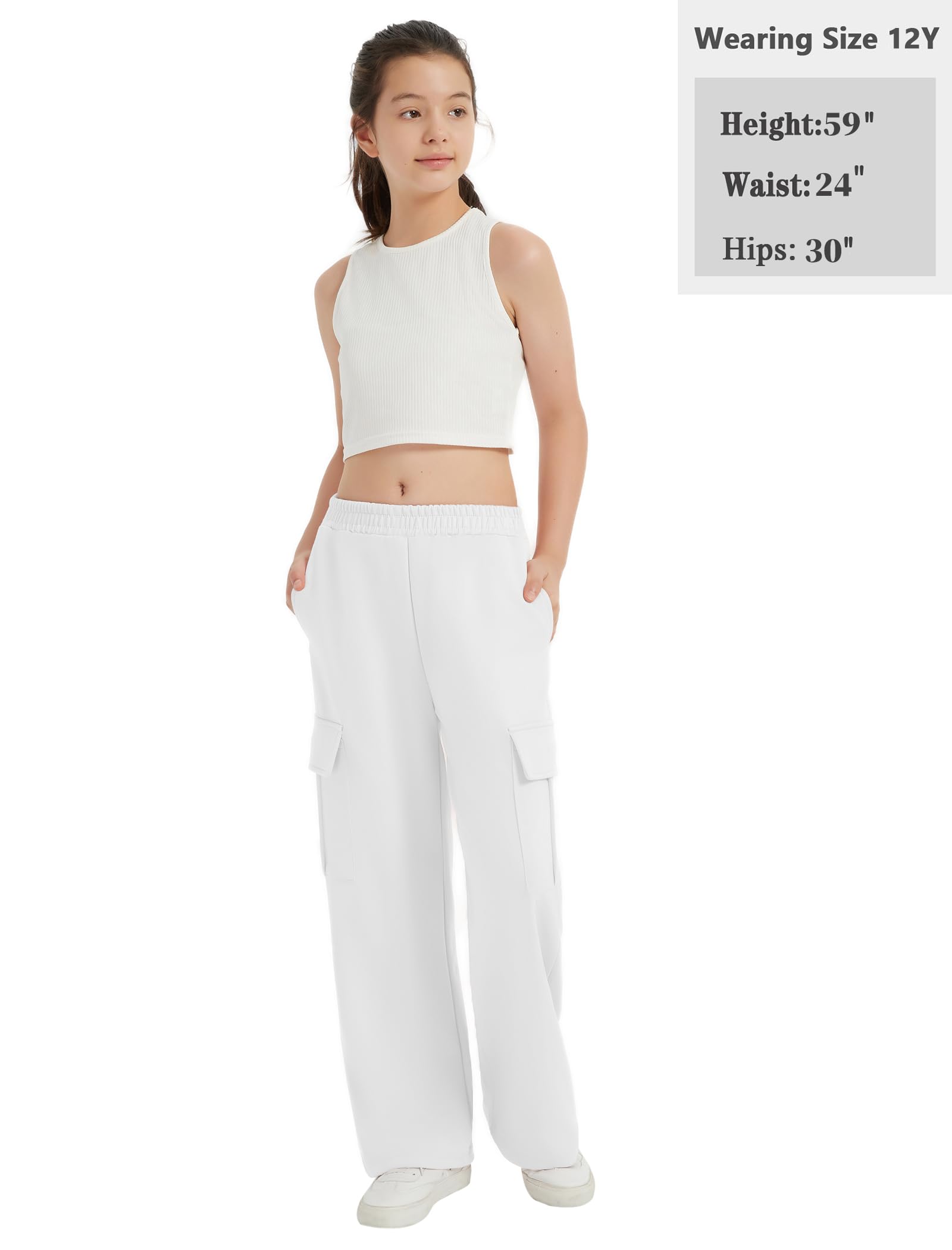 EXARUS Mädchen-Jogginghose mit Cargotaschen, elastischer Bund, weites Bein, leger, hohe Taille, 6–14 Jahre