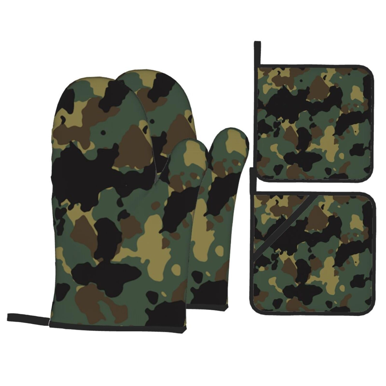 Camouflage Pattern Print Stylish Heat-Resistant Oven 4-Piece Set Kitchen Gloves Roasting Daily Cooking