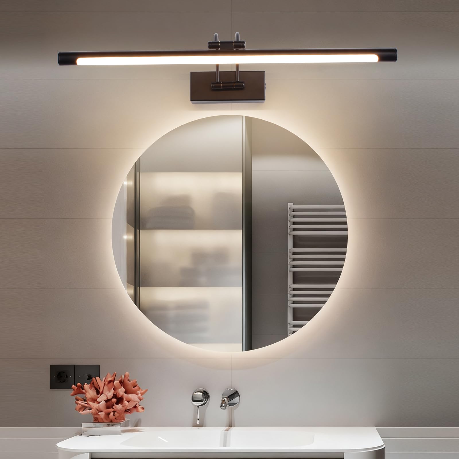 MantoLite LED Regulable Lámparas de Pared 15W,60CM Interior Iluminación para cuadros y expositores Cabeza Giratoria Lectura Lámpara,Negro Baño Espejo Apliques de Pared 3000K/4000K/6000K