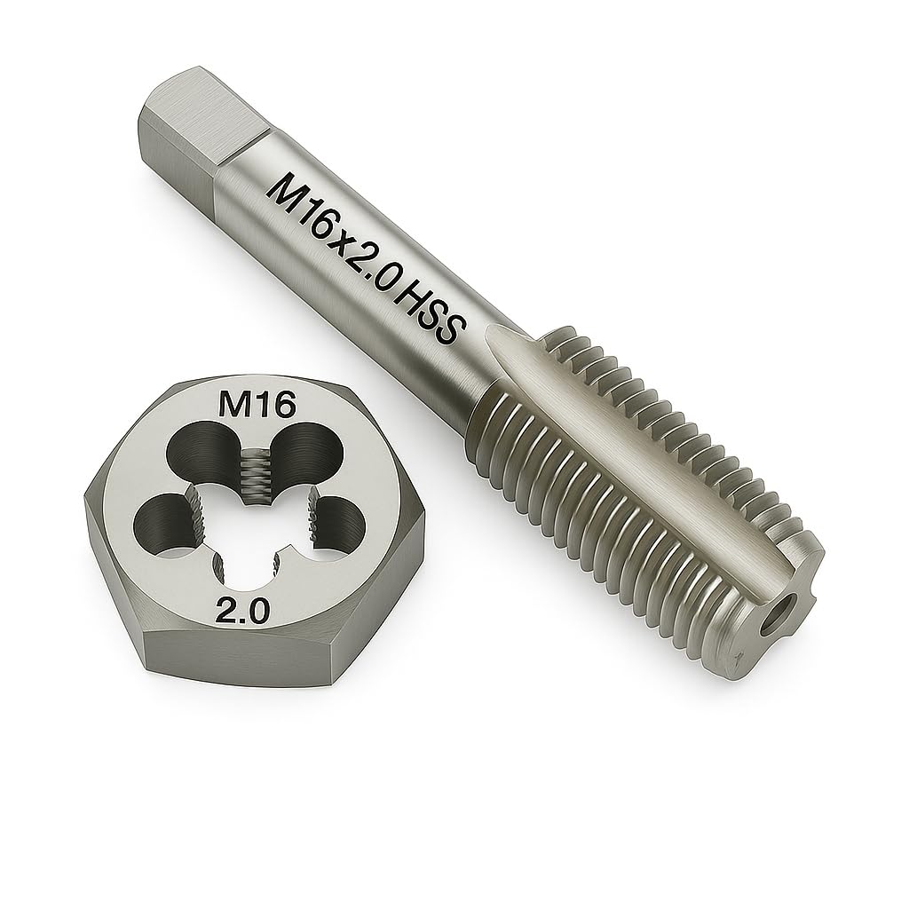 M16x2.0 Metric Tap and Die Set Right Hand HSS Tap &amp; GCr15 Hex Die for Metal Thread Repair
