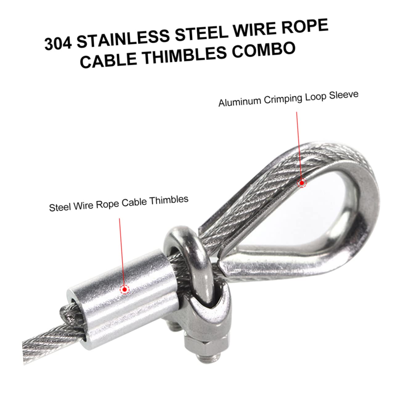 ERINGOGO Stainless Steel 304 Wire Rope Collar Aluminum Sleeve 8 Hole Crimping Loop Sleeve for Deck Railings